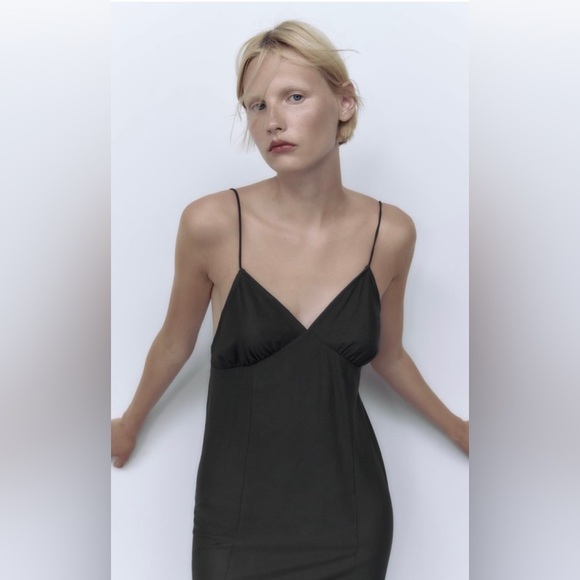 Zara New Women Sexy Bohemian Dark Anthracite Embroidered Slip Dress - Picture 3 of 15